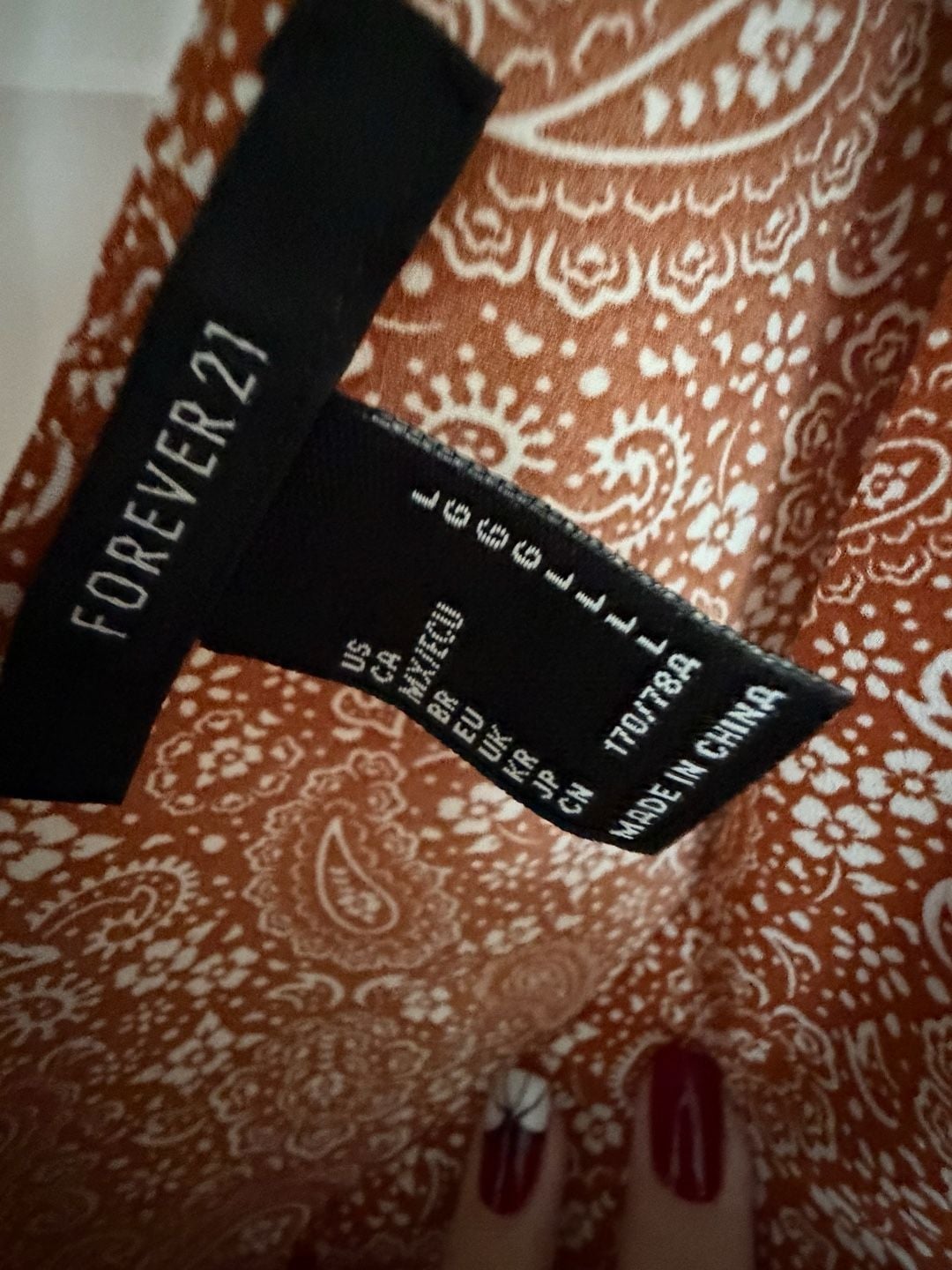 Forever 21 Paisley Romper Rust Long Sleeve V-Neck Open Back 5