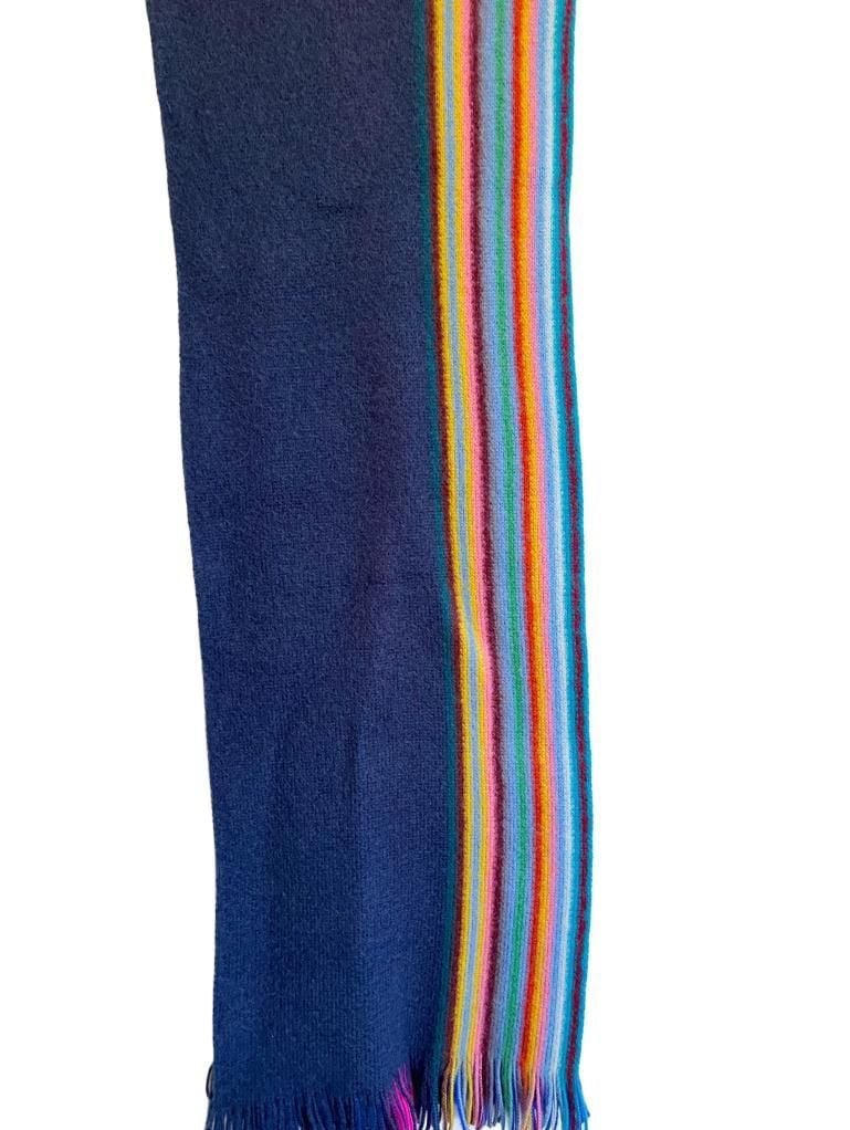 Paul Smith Multi Stripe Scarf Navy Blue Fringe 6