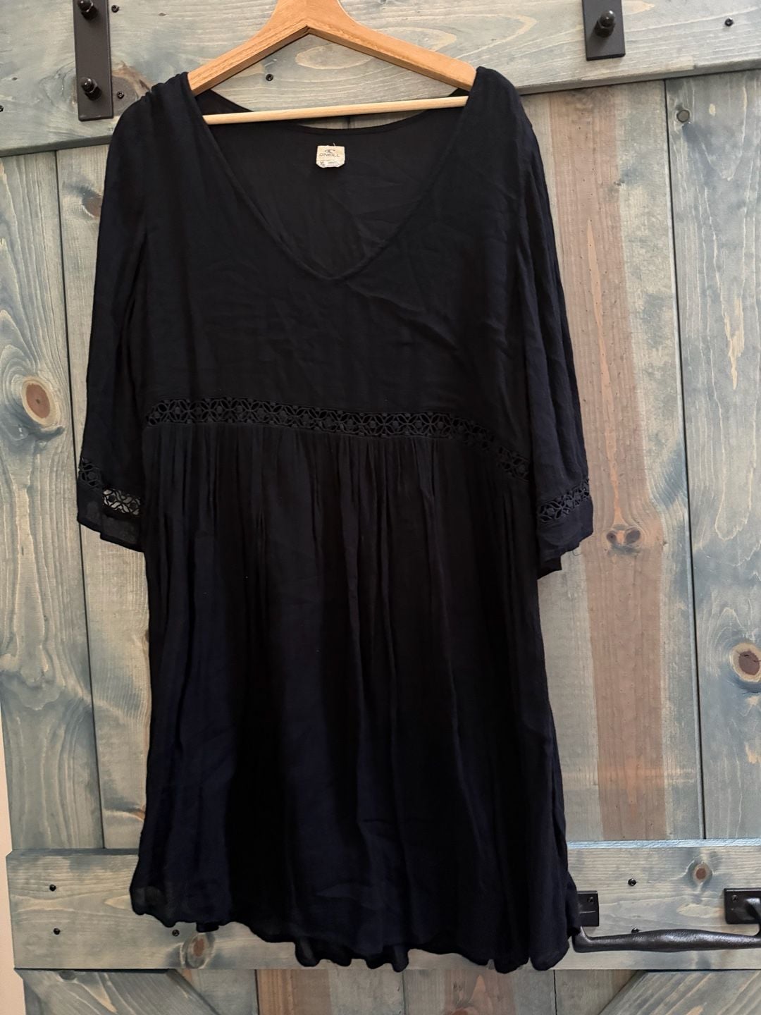 O'Neill Black Dress Size XL Lace Trim V-Neck Boho Tunic Beach Cover-Up 3