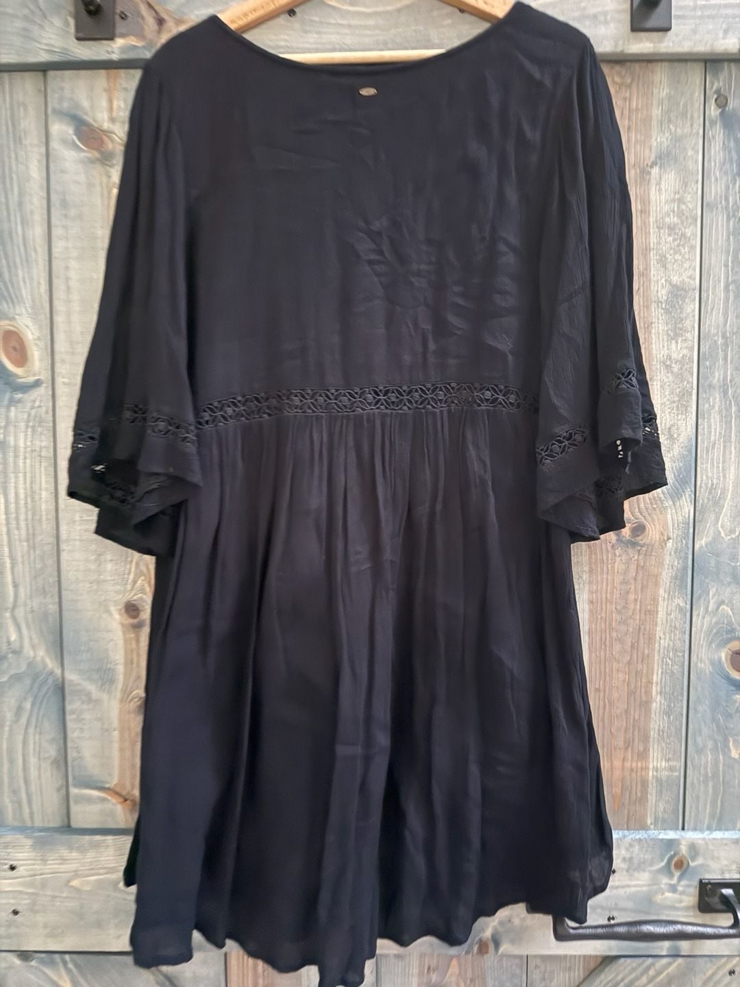 O'Neill Black Dress Size XL Lace Trim V-Neck Boho Tunic Beach Cover-Up 5