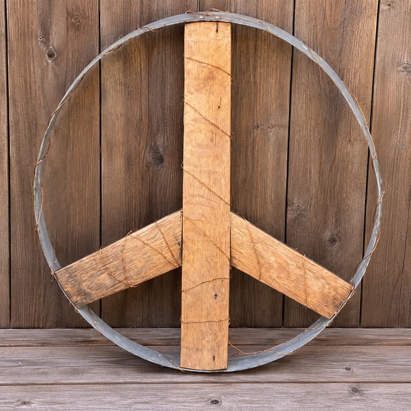 Handcrafted Napa ValleyWine Barrel Hoop Peace Sign Wall Decor