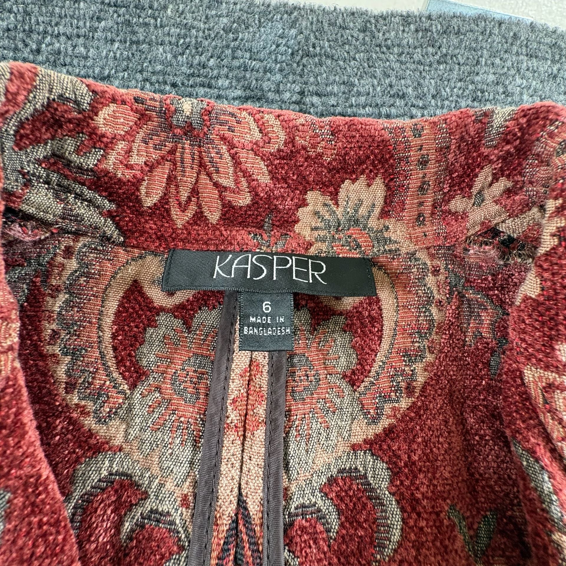 Kasper Floral Tapestry Blazer Size 6 Brown Red Paisley Brocade Jacket 7
