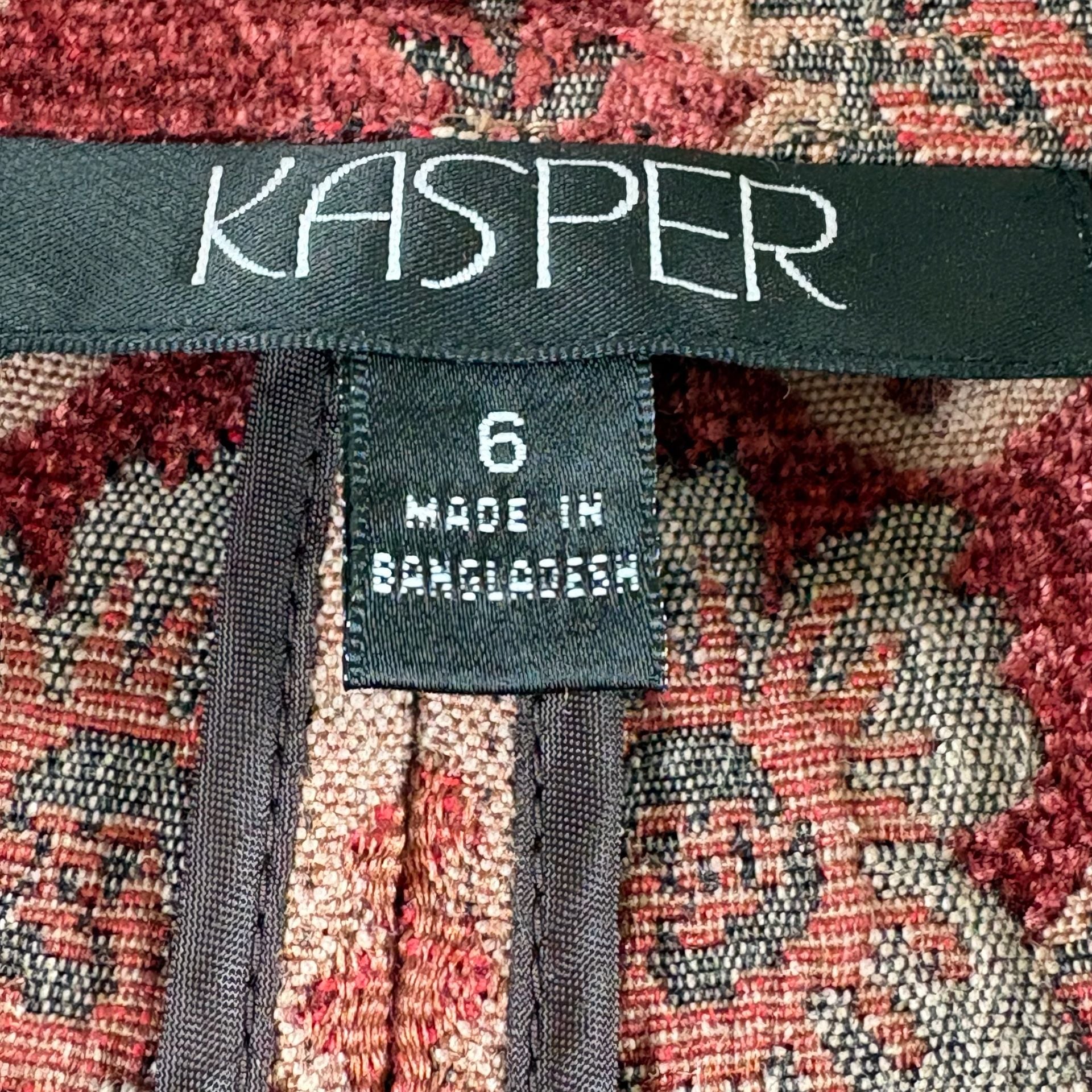 Kasper Floral Tapestry Blazer Size 6 Brown Red Paisley Brocade Jacket 8