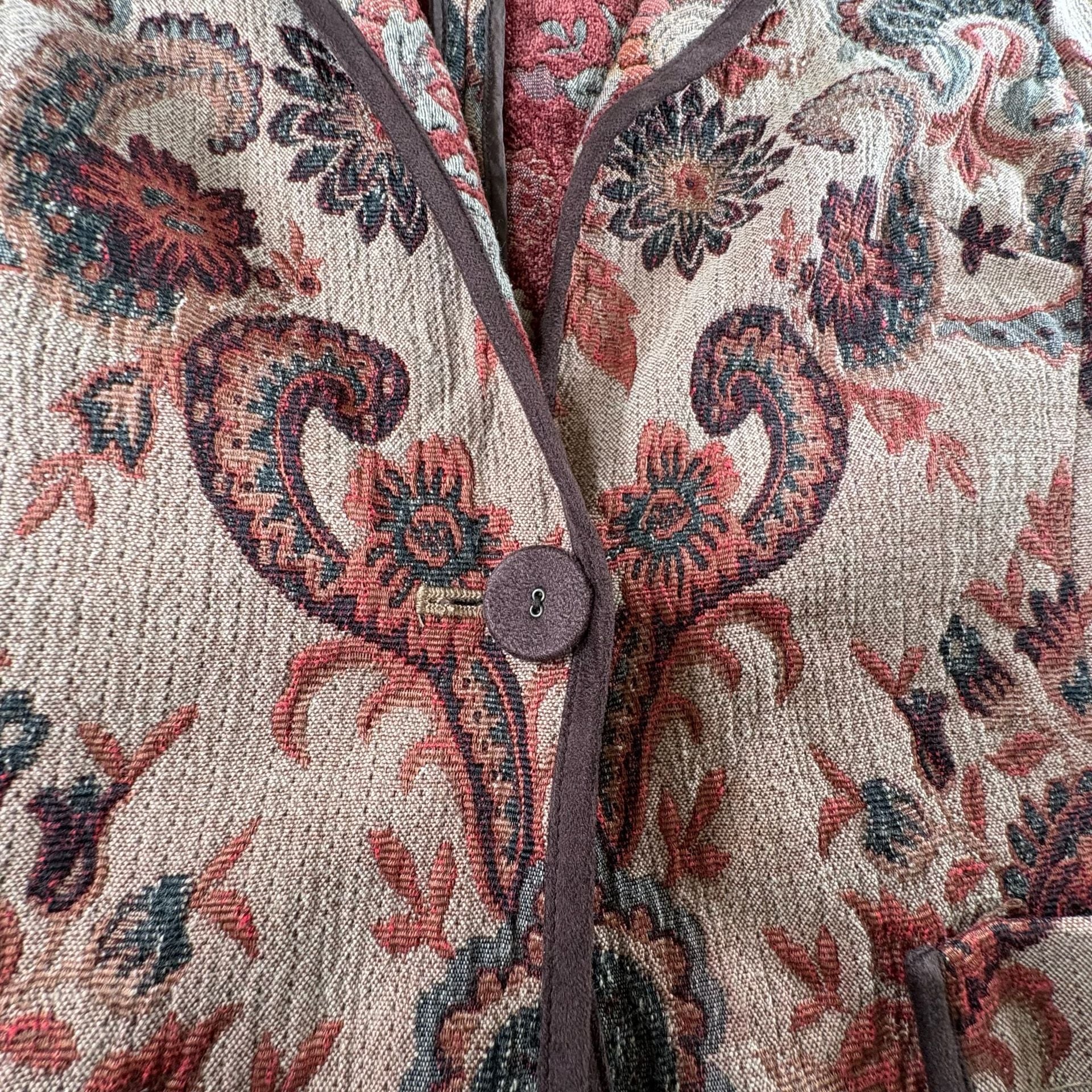Kasper Floral Tapestry Blazer Size 6 Brown Red Paisley Brocade Jacket 9