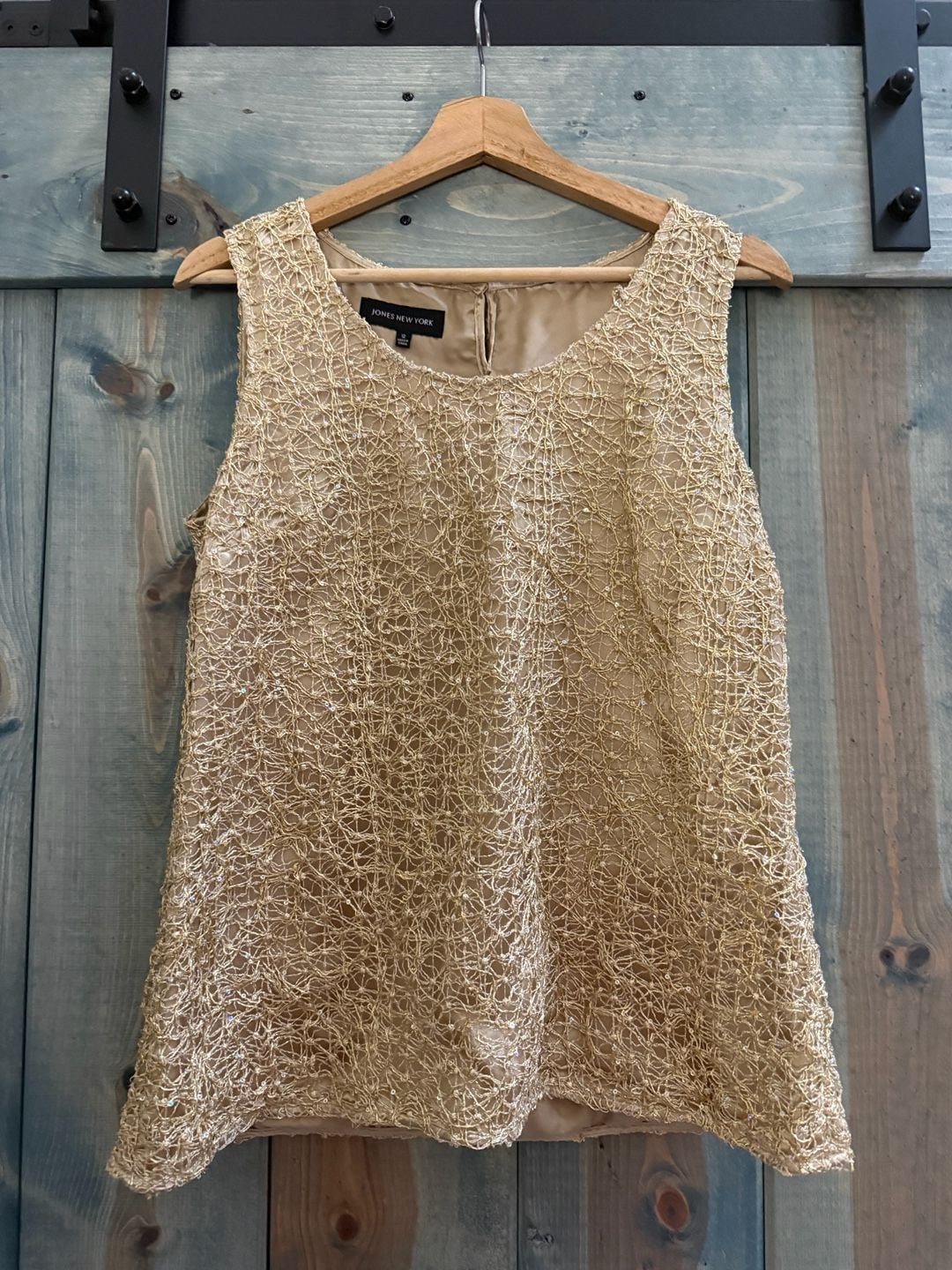 Jones New York Metallic Gold Sequined Open Weave Tank Top Size 12 3