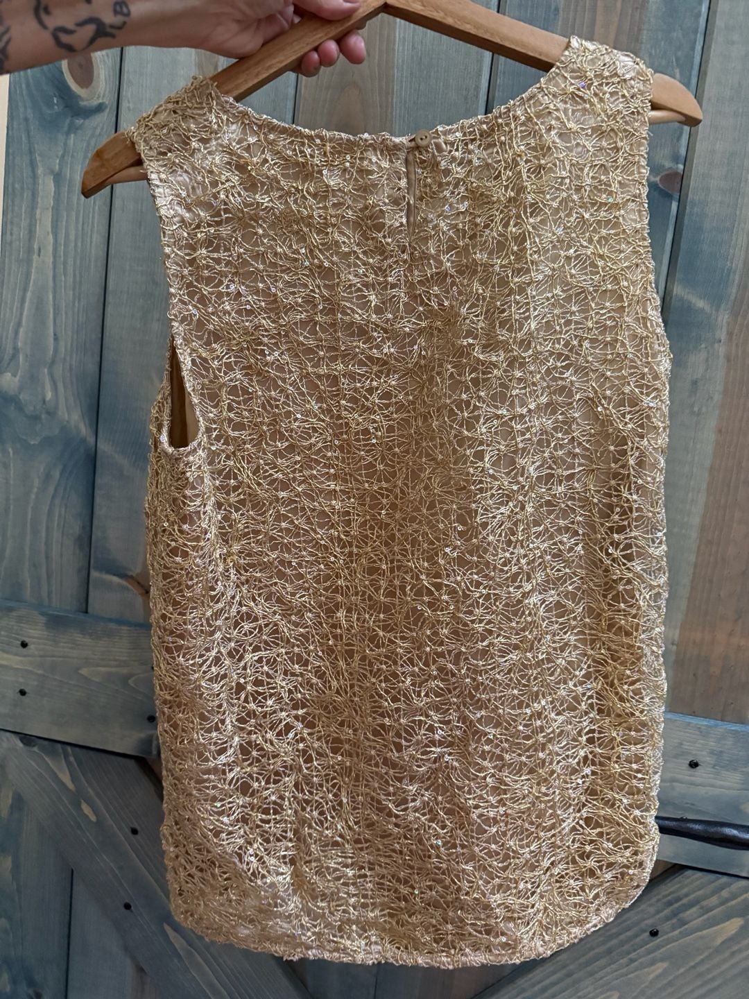 Jones New York Metallic Gold Sequined Open Weave Tank Top Size 12 4