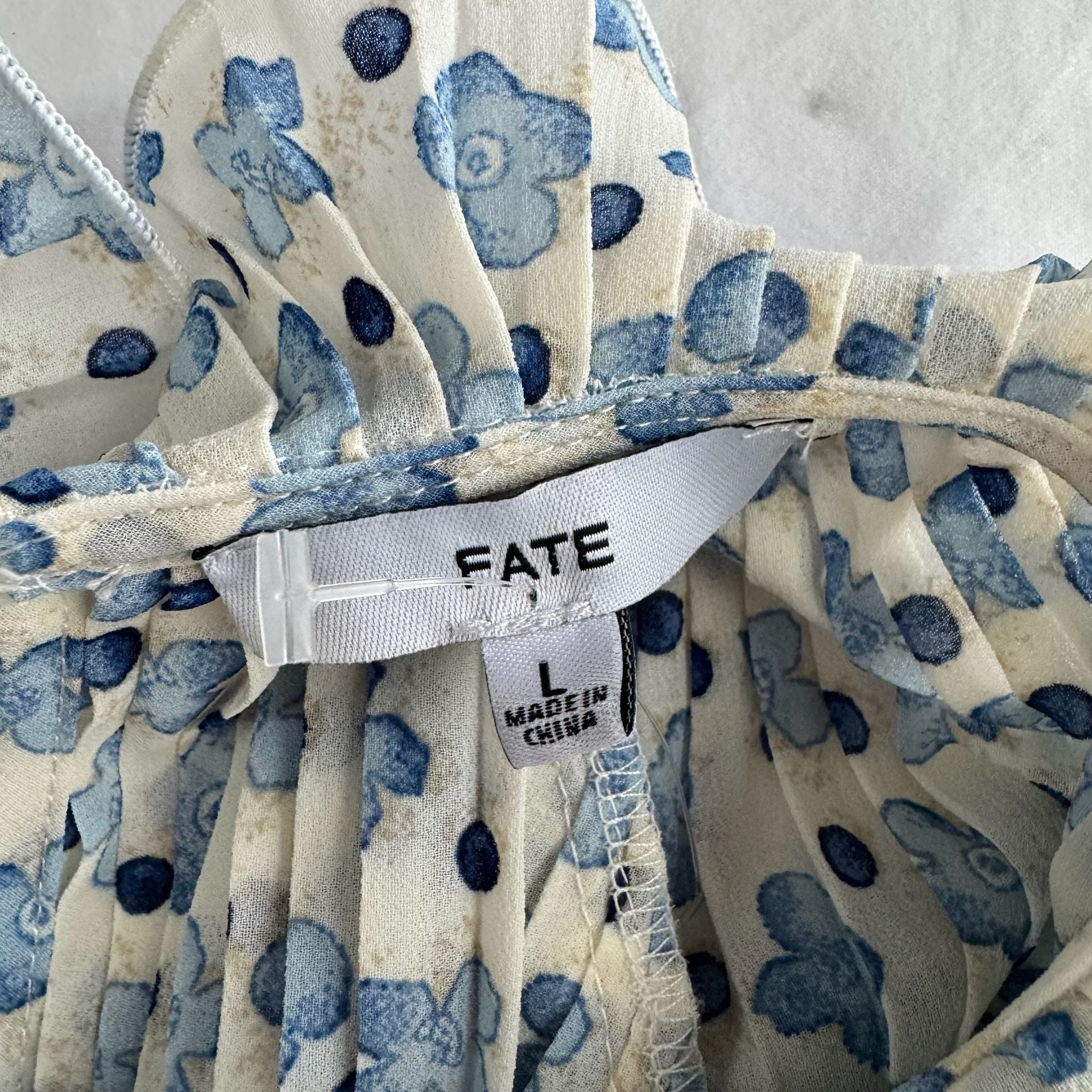 Fate Blouse Size L Blue Floral Pleated Ruffle Chiffon balloon sleeve  7