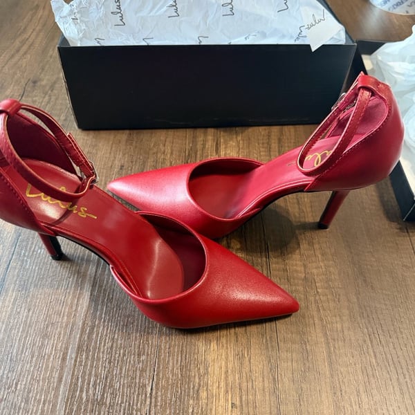 Lulus Stiletto Pumps Size 6 Red Ankle Strap Pointed Toe Heels