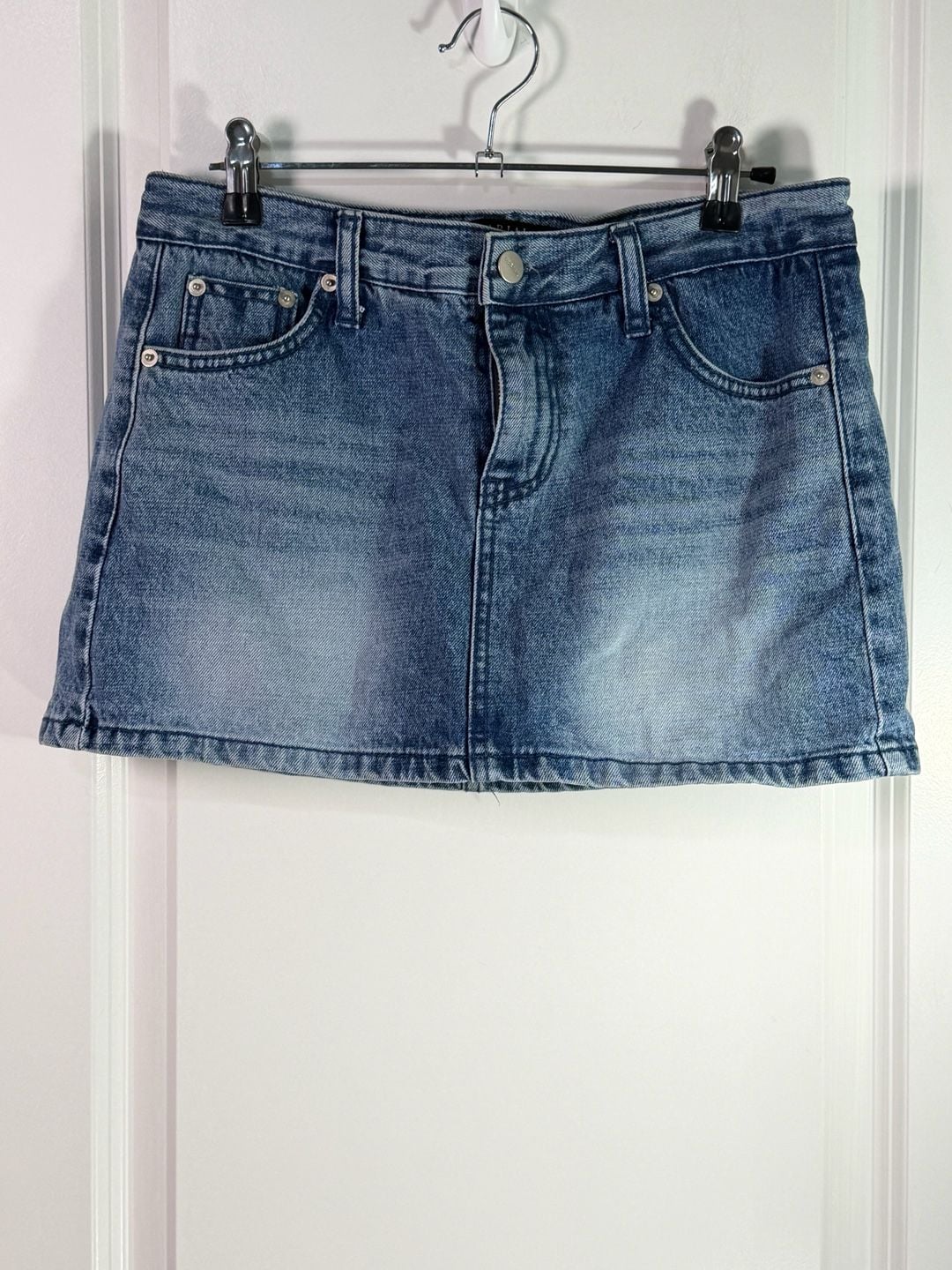 Varial Denim Mini Skirt Size M Blue Distressed Y2K Low Rise 2