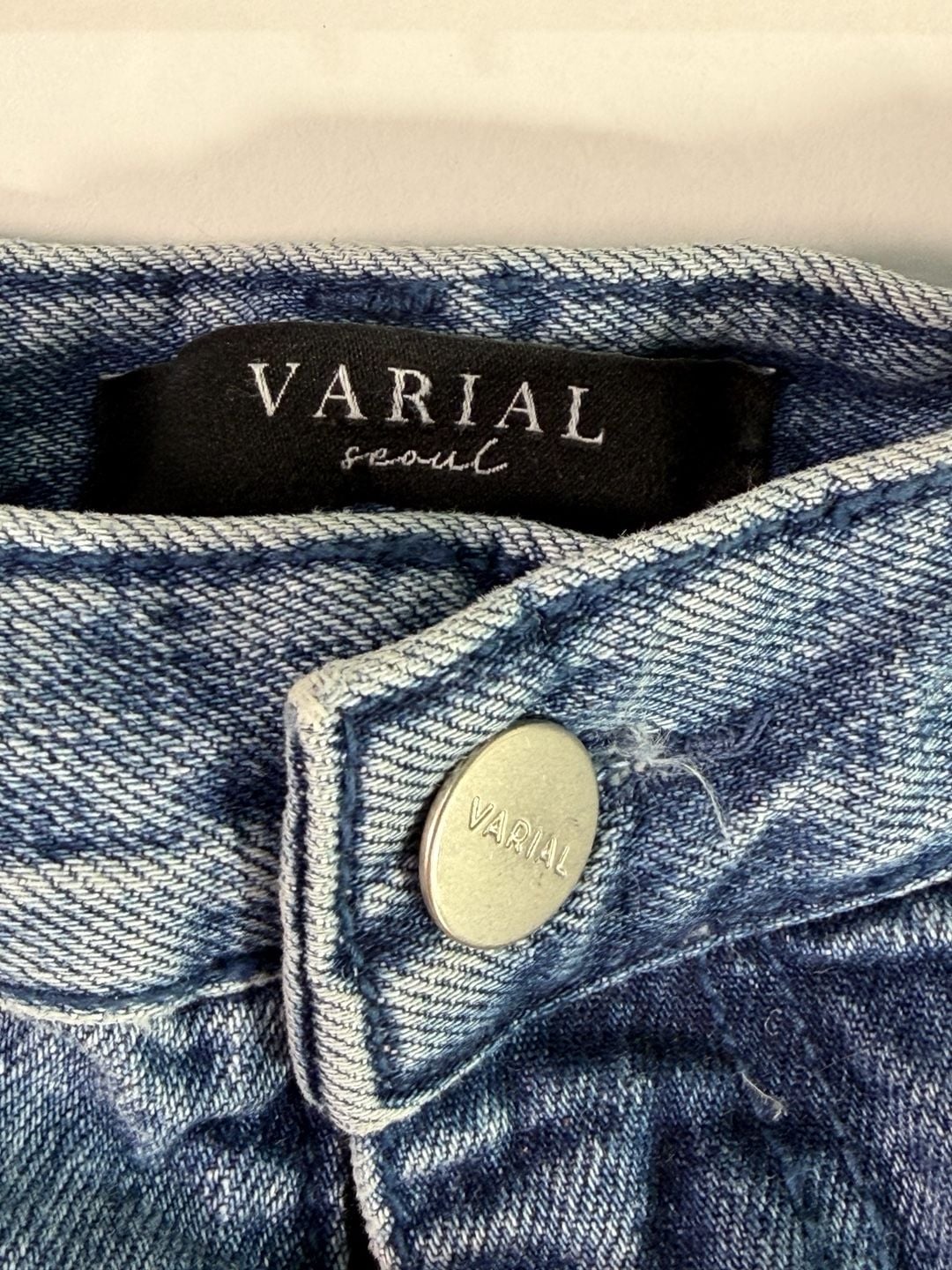 Varial Denim Mini Skirt Size M Blue Distressed Y2K Low Rise 3