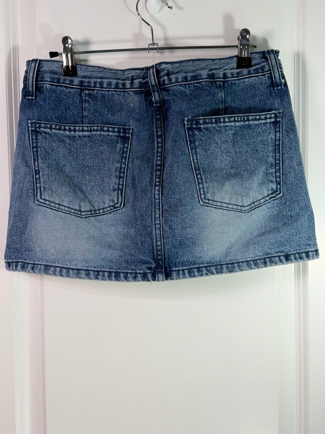 Varial Denim Mini Skirt Size M Blue Distressed Y2K Low Rise 5