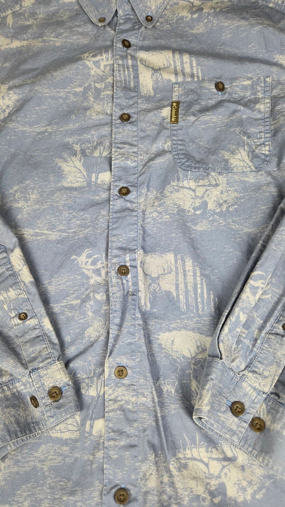 Columbia River Lodge Button Down Shirt Size L Blue Deer Print Long Sleeve 3