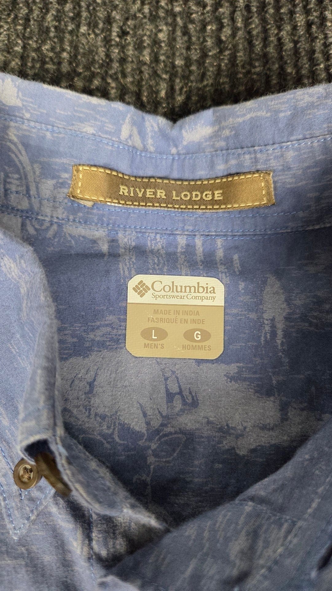 Columbia River Lodge Button Down Shirt Size L Blue Deer Print Long Sleeve 4