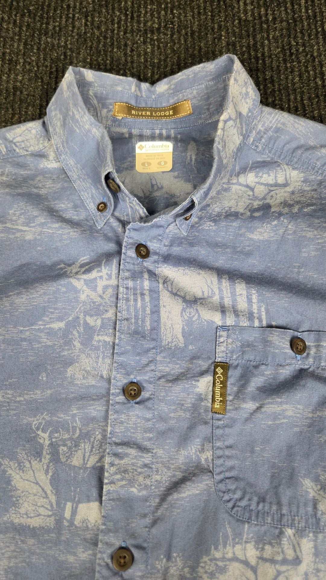 Columbia River Lodge Button Down Shirt Size L Blue Deer Print Long Sleeve 5