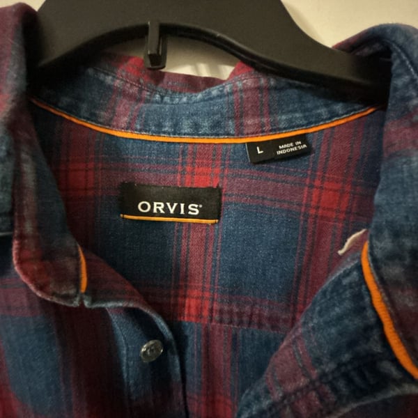 Orvis Plaid Long Sleeve Button Down Shirt Size L Blue Red