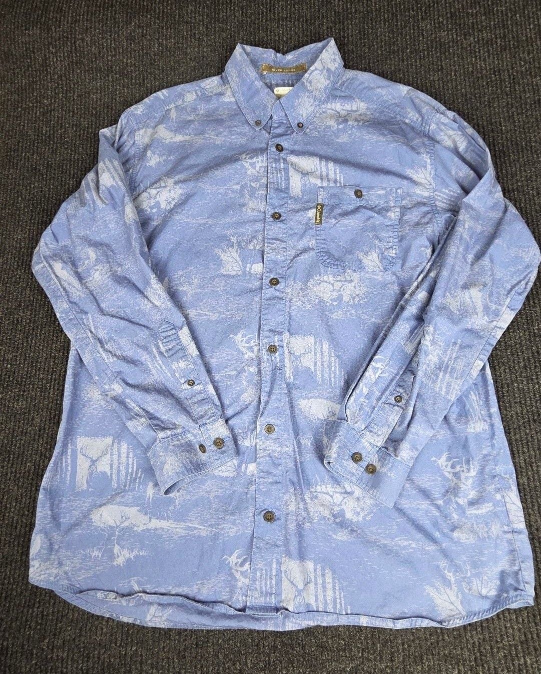 Columbia River Lodge Button Down Shirt Size L Blue Deer Print Long Sleeve 2