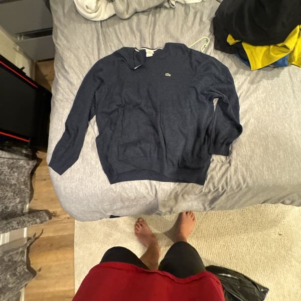Lacoste V-Neck Sweater Size 9 Blue Pullover