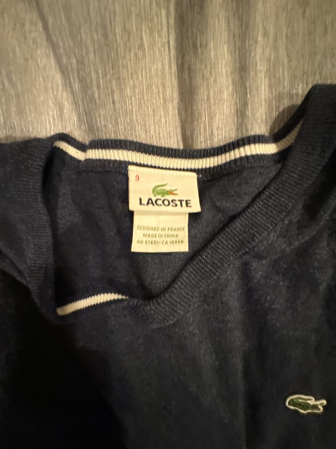 Lacoste V-Neck Sweater Size 9 Blue Pullover 3