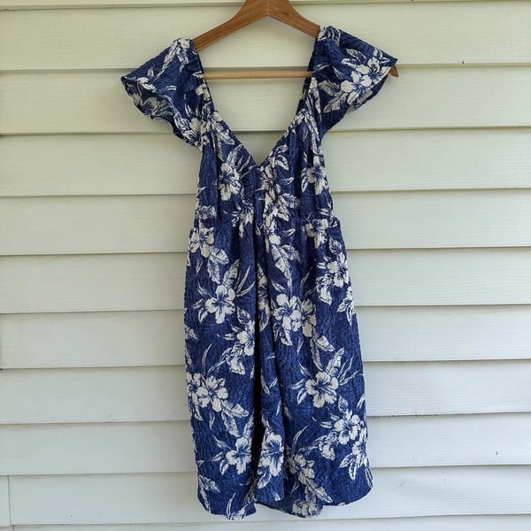 American Eagle Floral Mini Dress Size XS Blue Hawaiian Cut Out Back