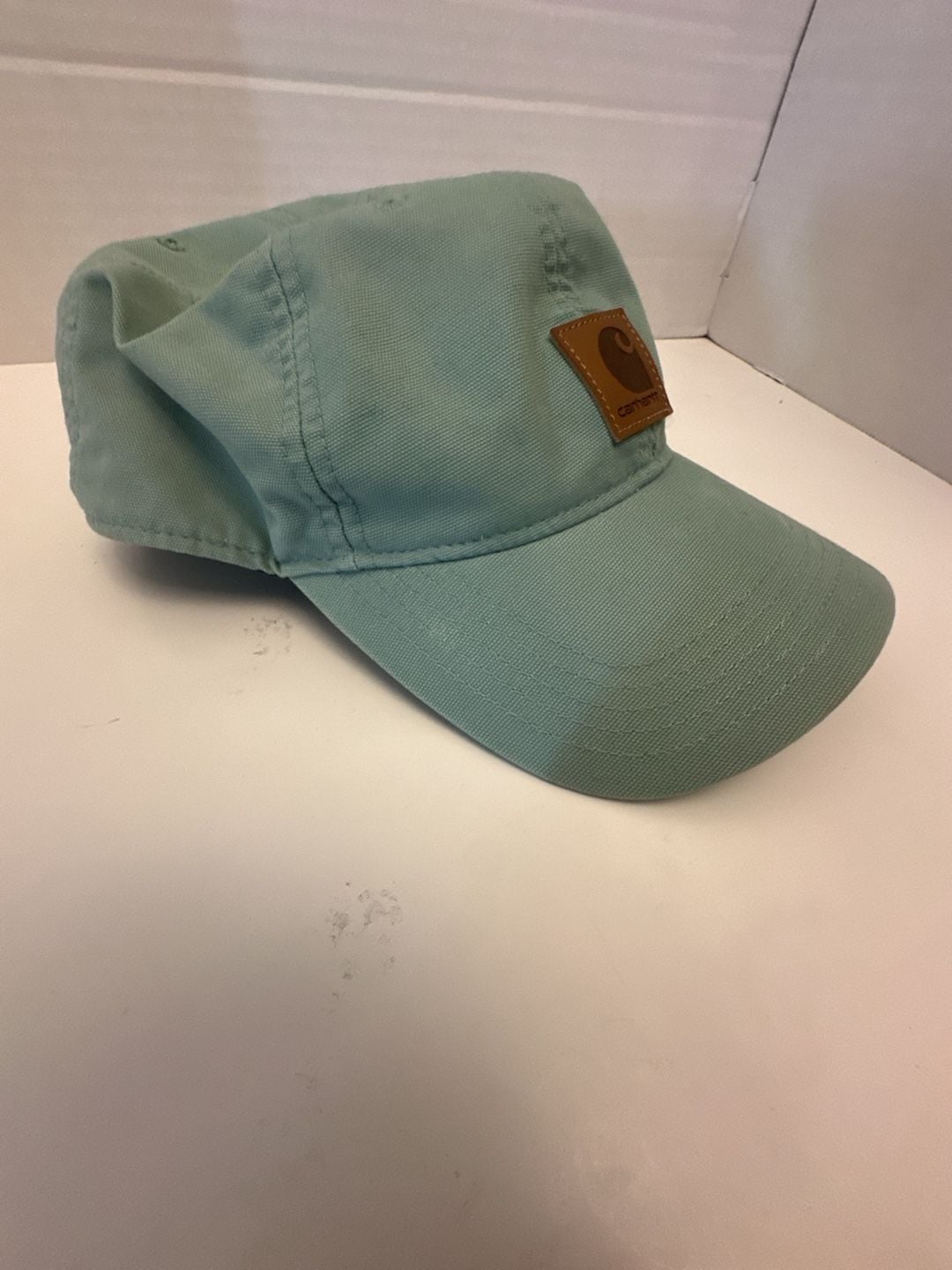 Carhartt Odessa Canvas Cap Green Leather Logo Patch Strapback Hat 3