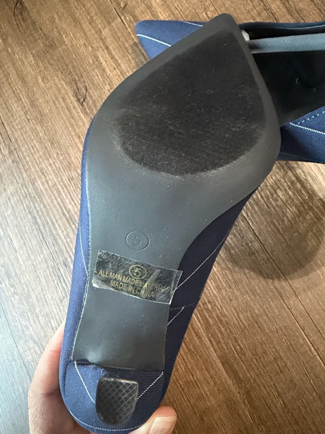 Lulus Navy Blue Pinstripe Pointed Toe Stiletto Heels – Size 6 7