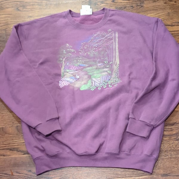 Northern Reflections Sweatshirt Size L Purple Garden Nature Graphic