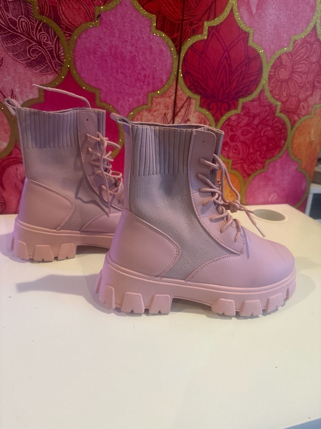 Pink Lace-Up Lug Sole Combat Boots 2
