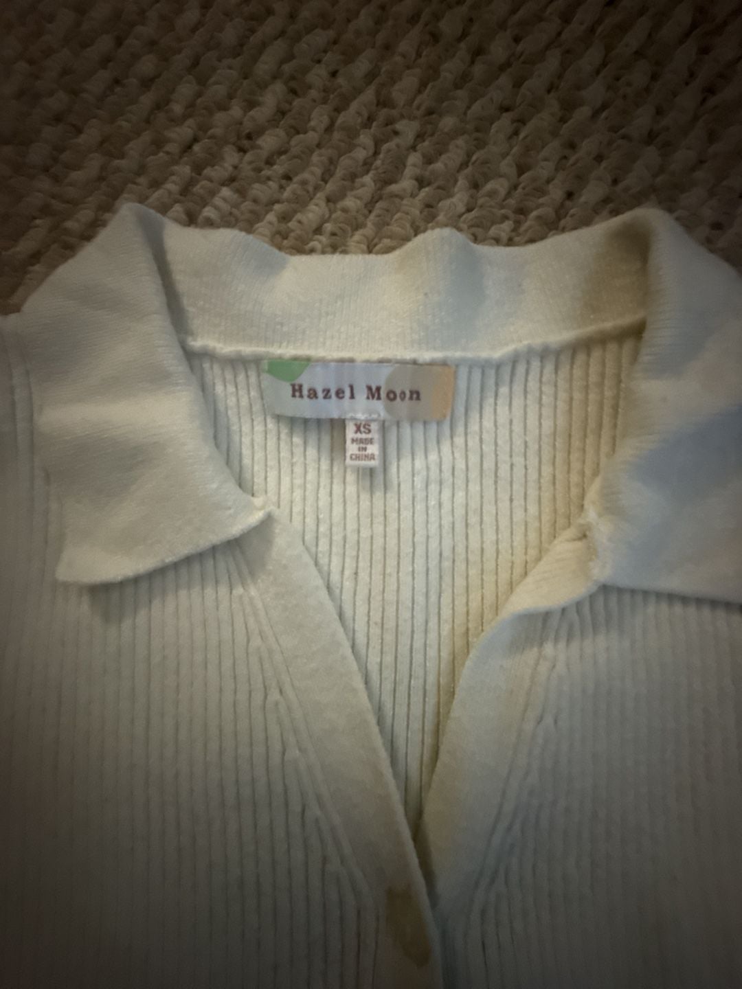 Hazel Moon Ribbed Polo Sweater Size XS Cream Short Sleeve Button Front 4