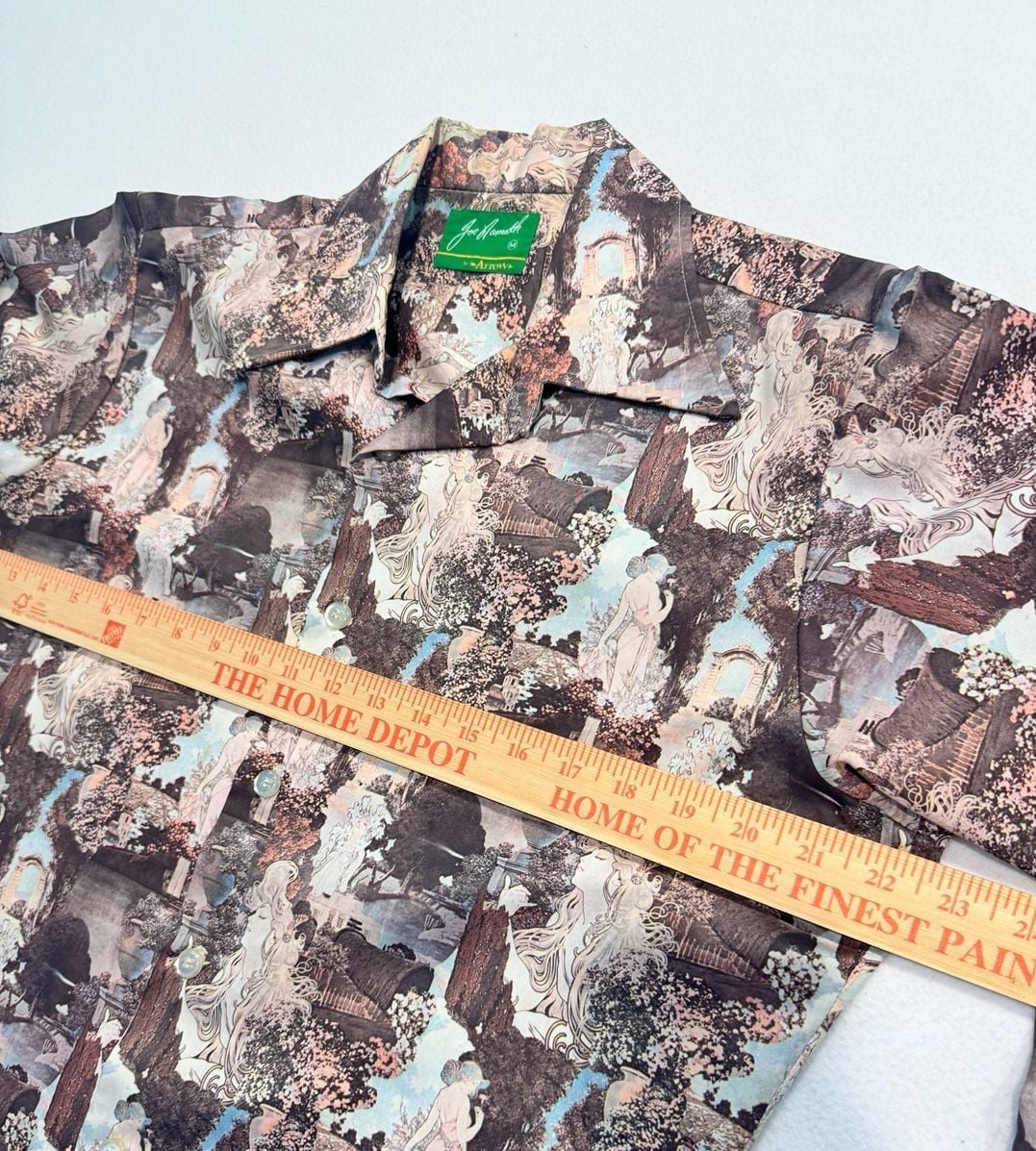 Vintage 70s Joe Namath by Arrow Men’s M Nylon Scenic Disco Shirt USA 4