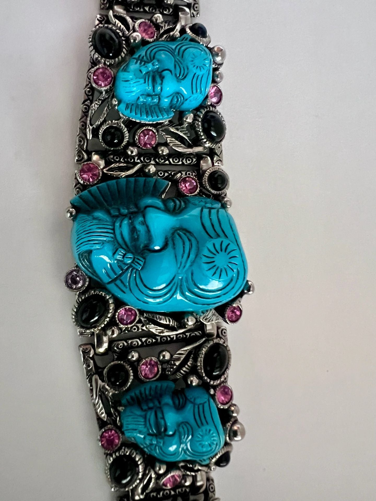 Selro Vintage Turquoise Noh Mask Face Necklace Bracelet Earring Set 8