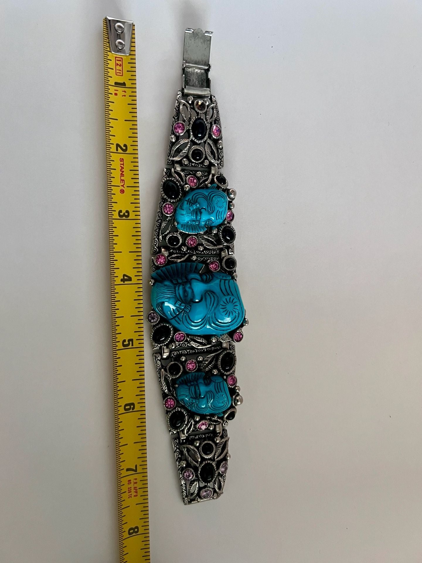 Selro Vintage Turquoise Noh Mask Face Necklace Bracelet Earring Set 9