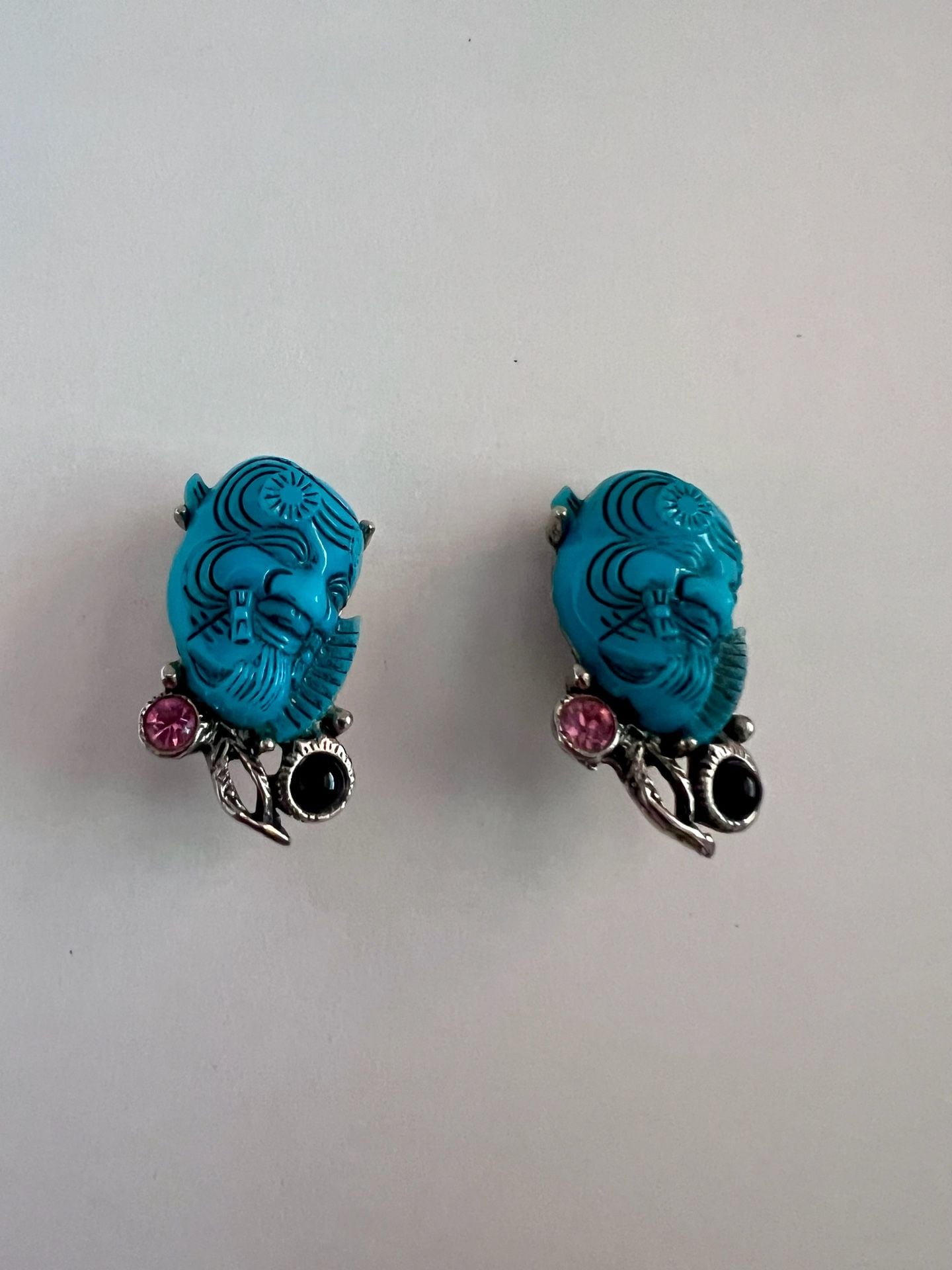 Selro Vintage Turquoise Noh Mask Face Necklace Bracelet Earring Set 10