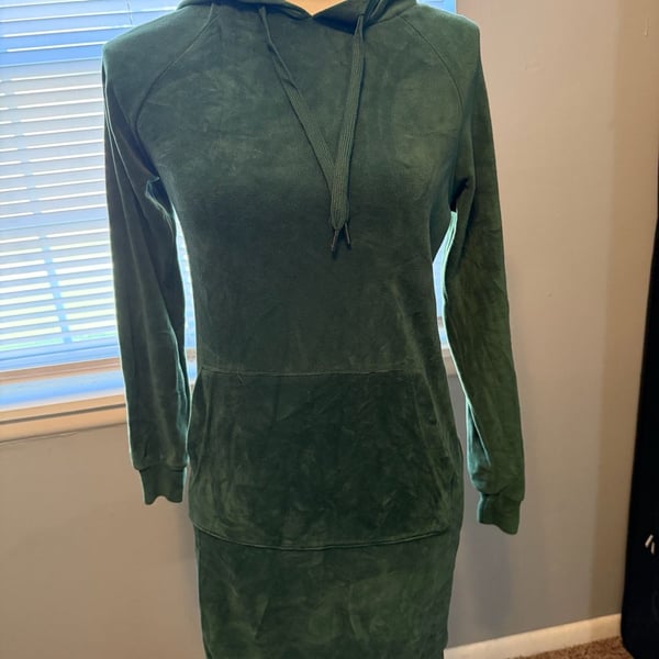 No Boundaries Hoodie Dress Size XS/CH Green Velour Kangaroo Pocket