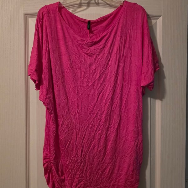 Poliana Plus Top 3XL Hot Pink Short Sleeve Asymmetric Tunic Top Shirt