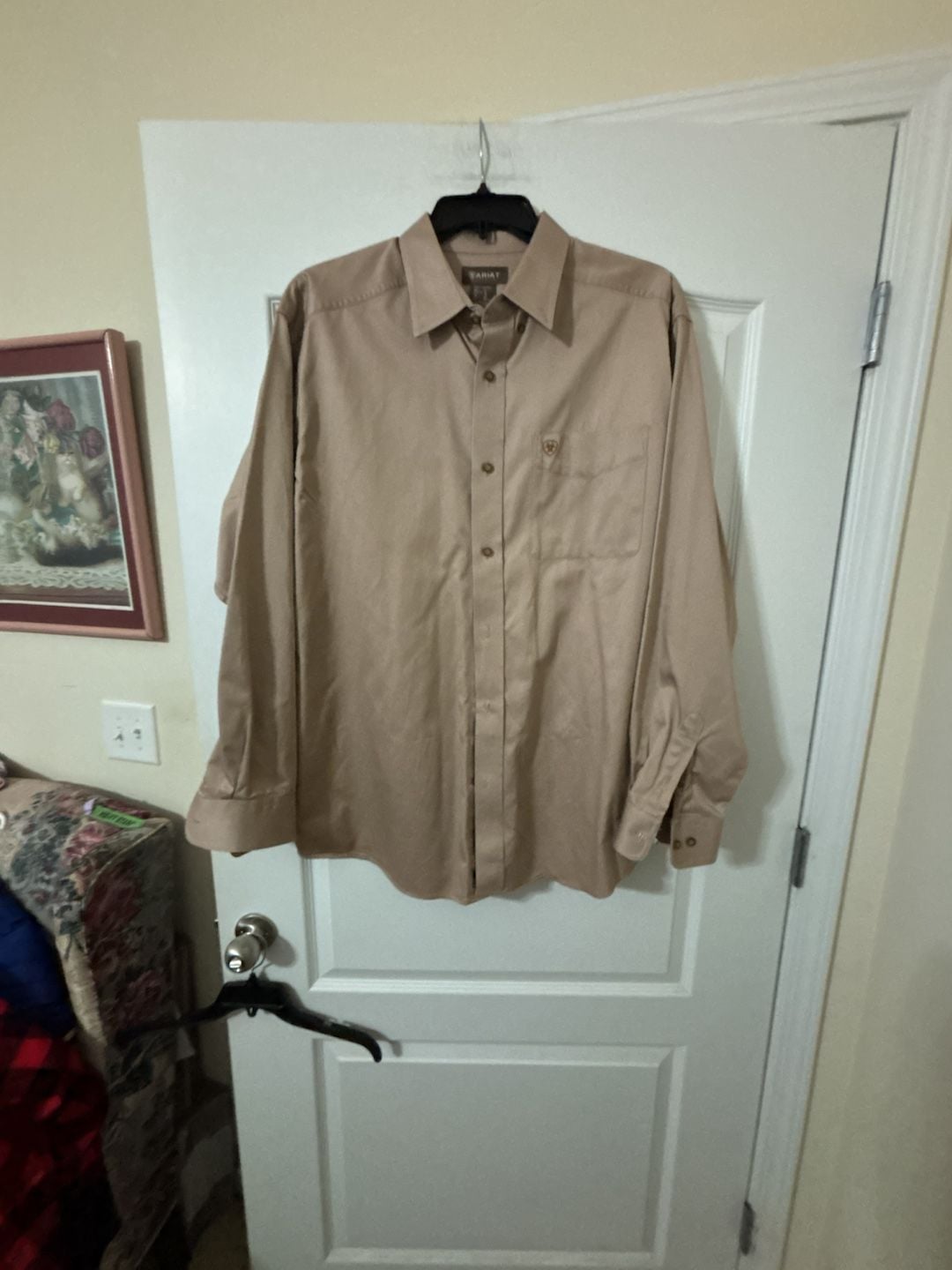 Ariat Long Sleeve Button Down Shirt Size XL Tan Twill Western 4