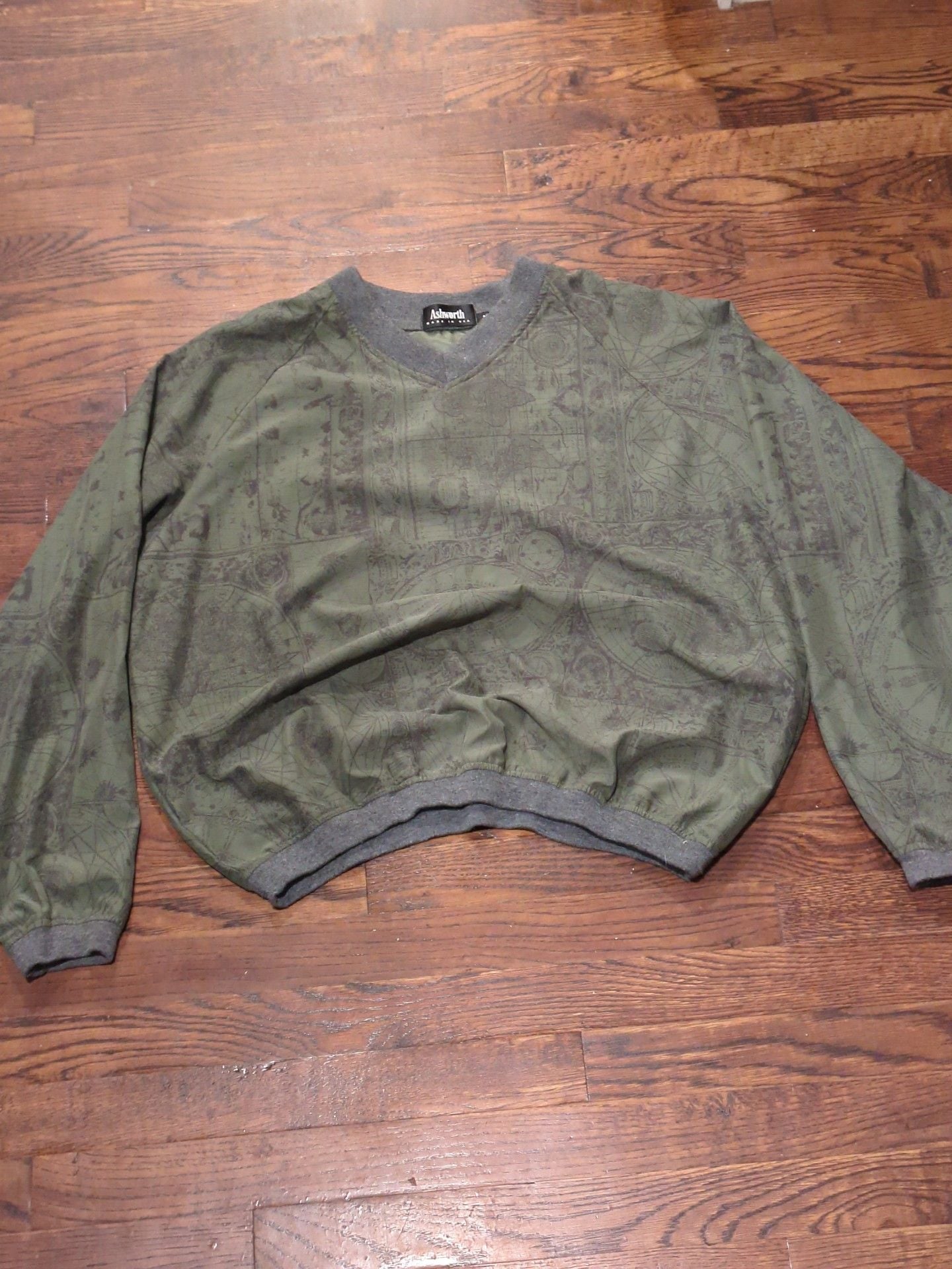 Ashworth Pullover Size M Green Map Print Vintage Made in USA 90s golf 2