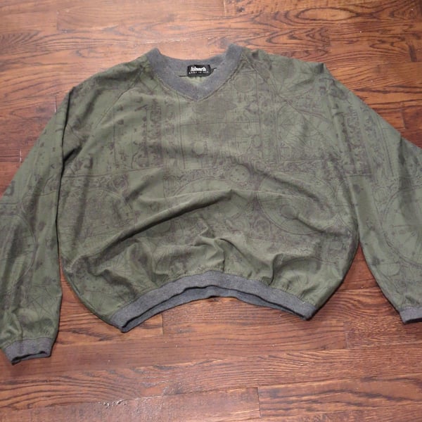 Ashworth Pullover Size M Green Map Print Vintage Made in USA 90s golf