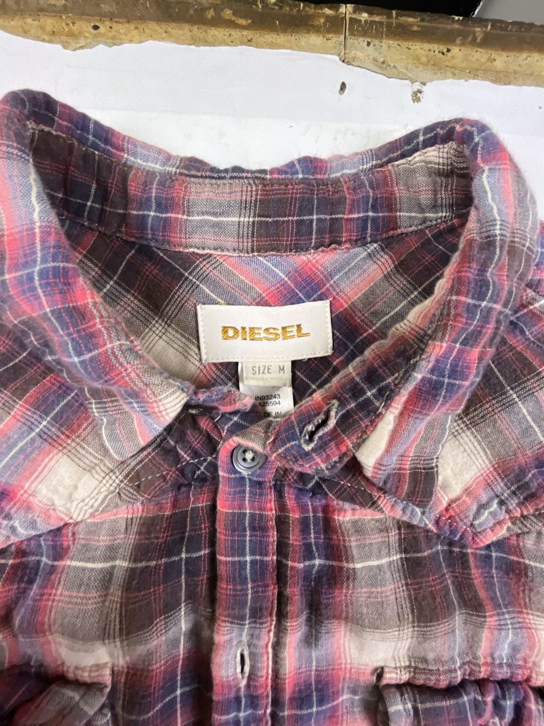 Diesel Plaid Flannel Shirt Dress Size M Red Purple Western Long Sleeve OF 3