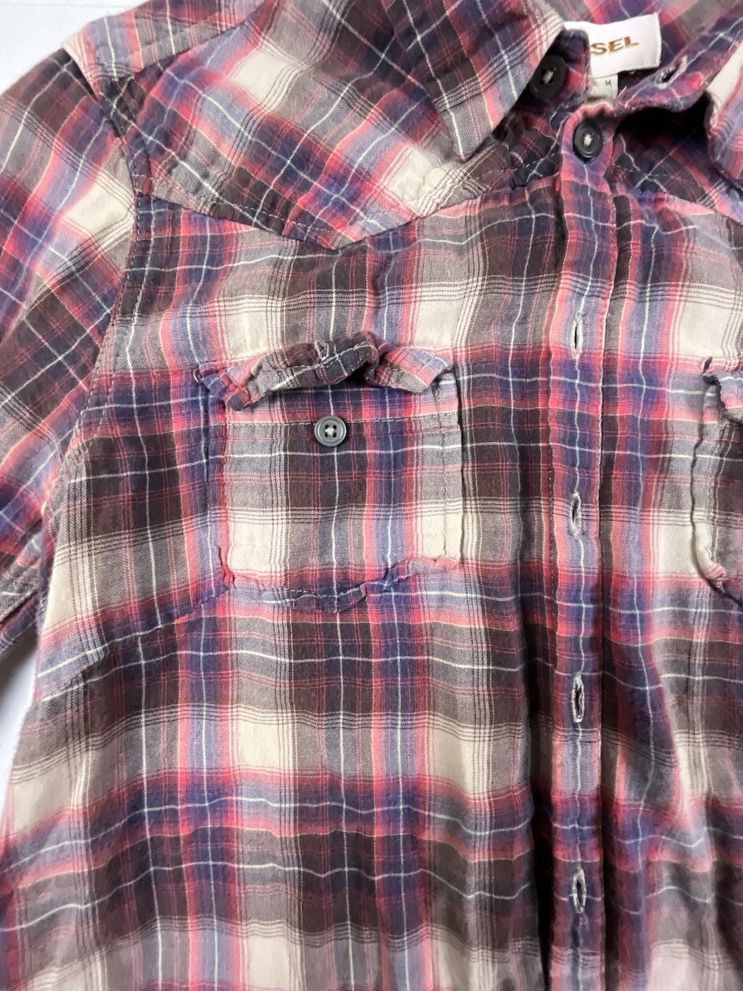 Diesel Plaid Flannel Shirt Dress Size M Red Purple Western Long Sleeve OF 4