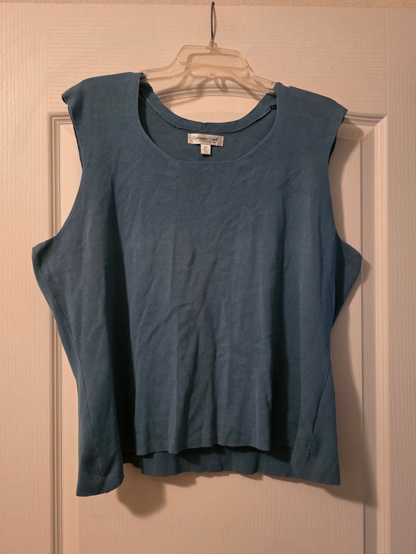 Coldwater Creek Tank Top Size 2X Steel Blue Silk Blend Knit Sleeveless Shirt 2