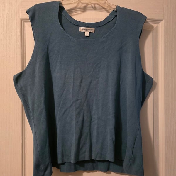 Coldwater Creek Tank Top Size 2X Steel Blue Silk Blend Knit Sleeveless Shirt