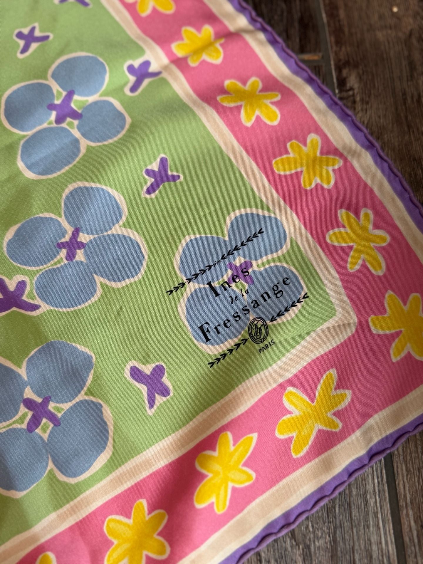 Ines de la Fressange Silk Scarf 35 x 35 Multi-Color Floral Square 1