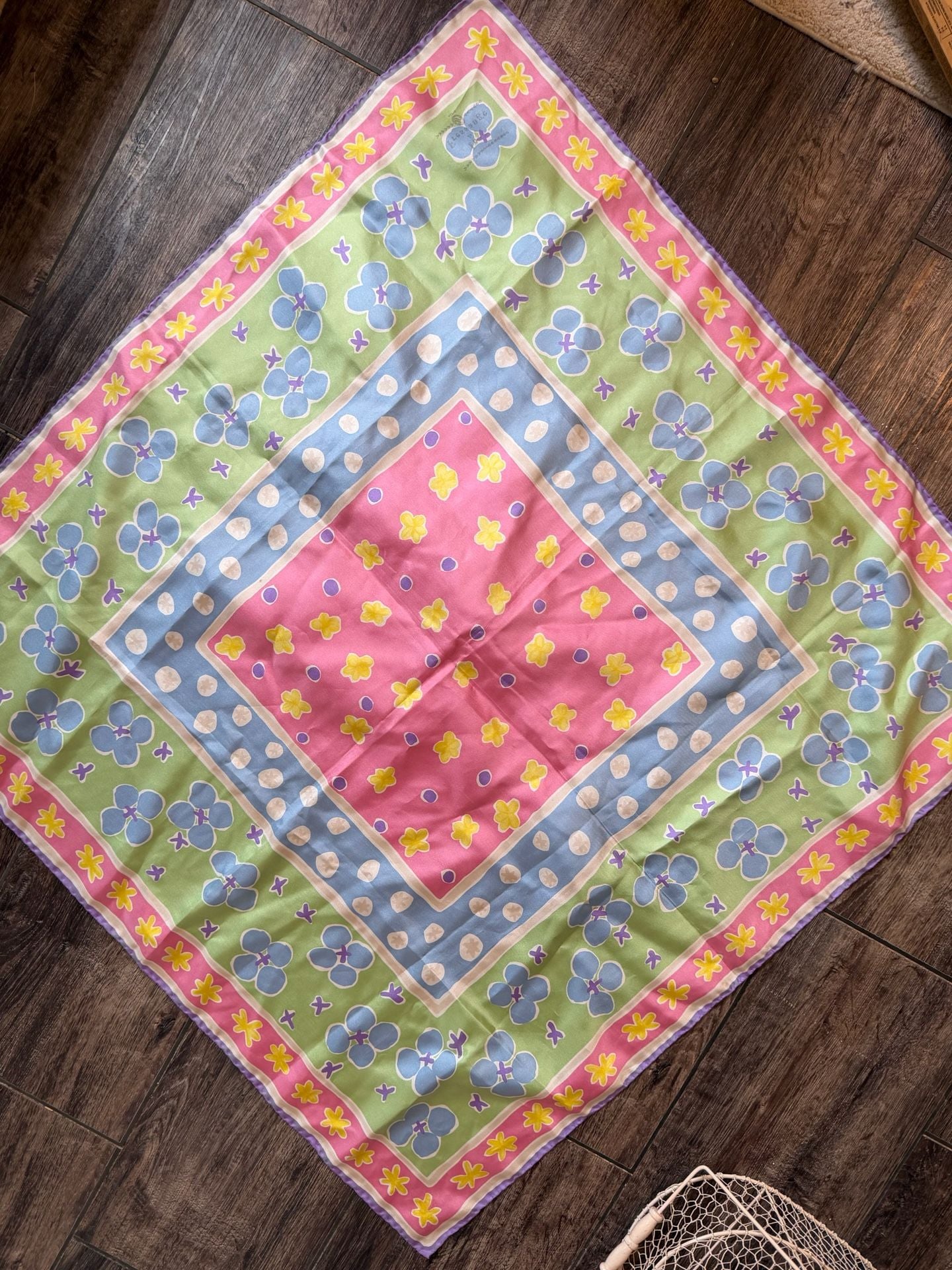 Ines de la Fressange Silk Scarf 35 x 35 Multi-Color Floral Square 7
