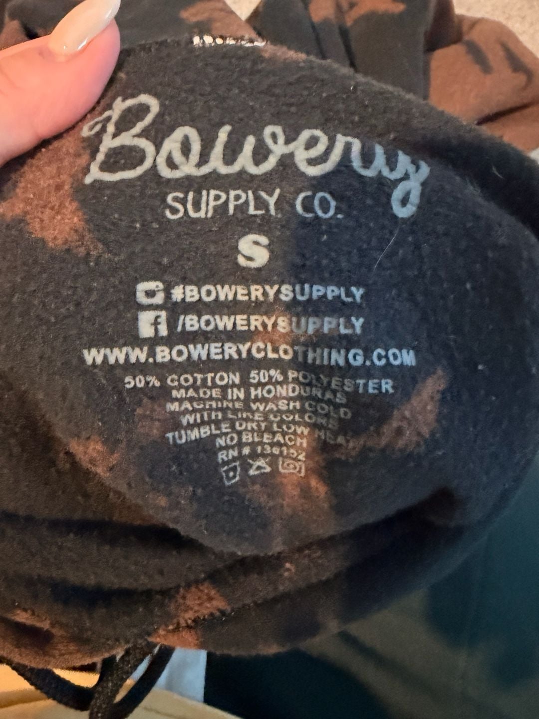 Bowery Supply Co Hoodie Size S Black Brown Tie Dye Skeleton Hand Graphic 4