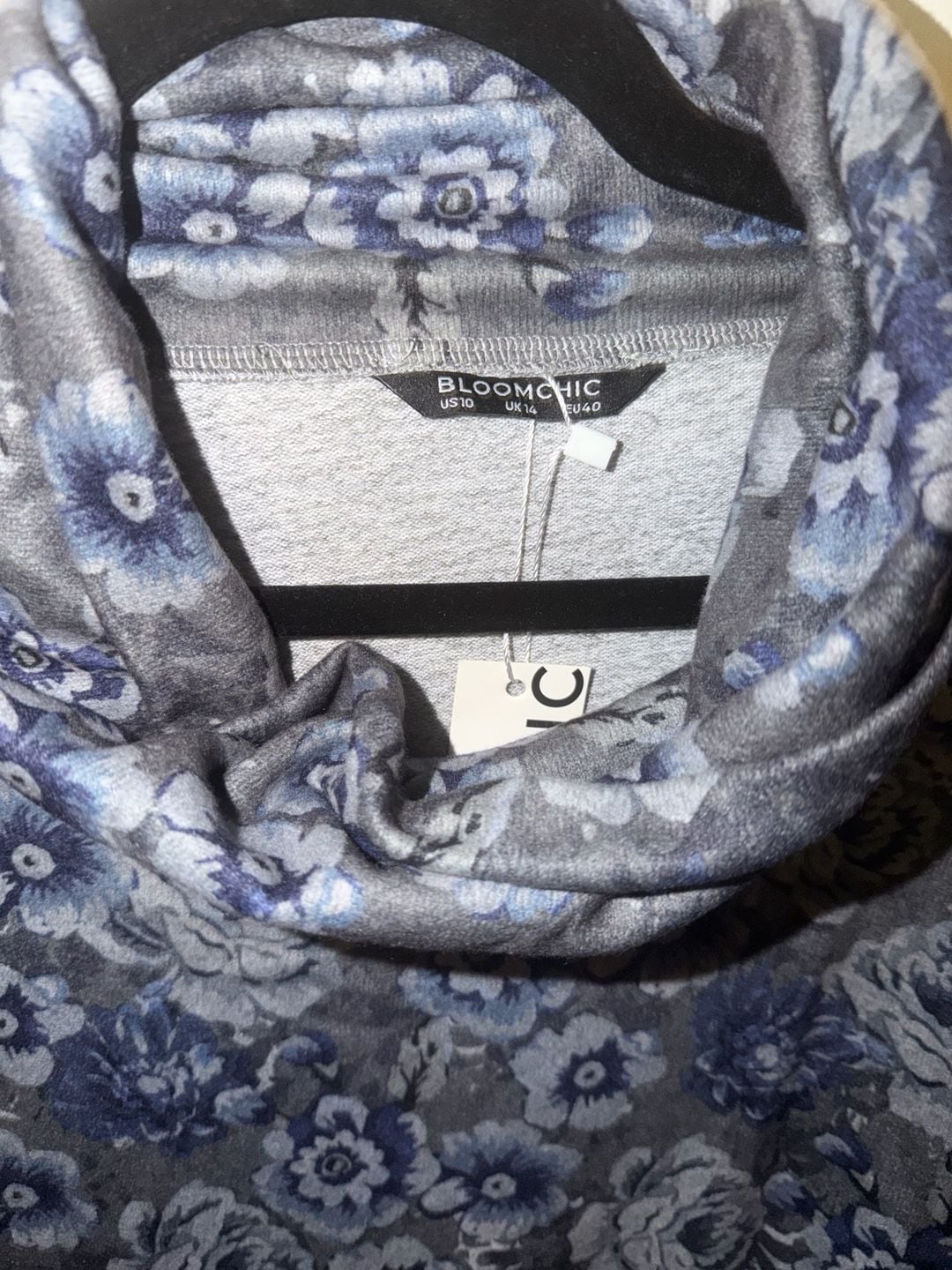Bloomchic SOFT Floral Cowl Neck Tunic Size 10 Medium Grey Long Sleeve 4