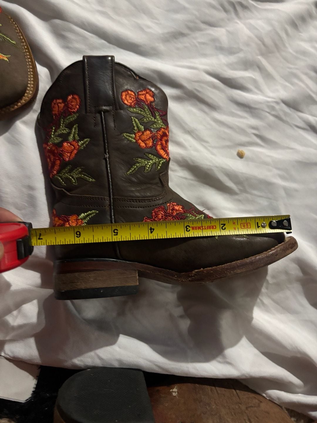 McAllen Western Boots KIDS Brown Orange/Red Floral Embroidered Cowgirl 6