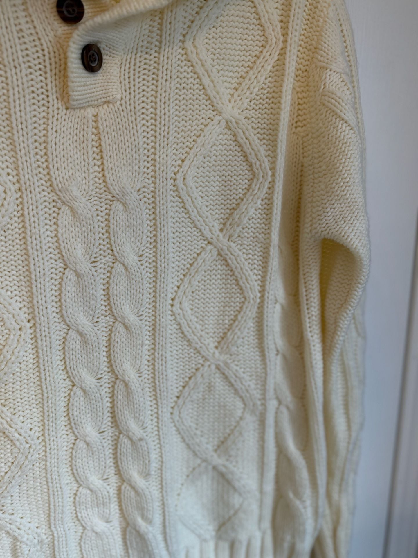 Kings Road Cable Knit Sweater Size L White Shawl Collar 4