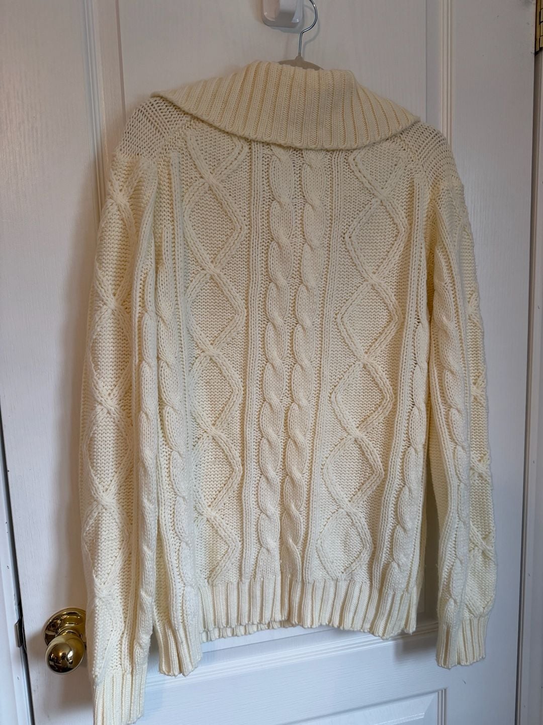 Kings Road Cable Knit Sweater Size L White Shawl Collar 6