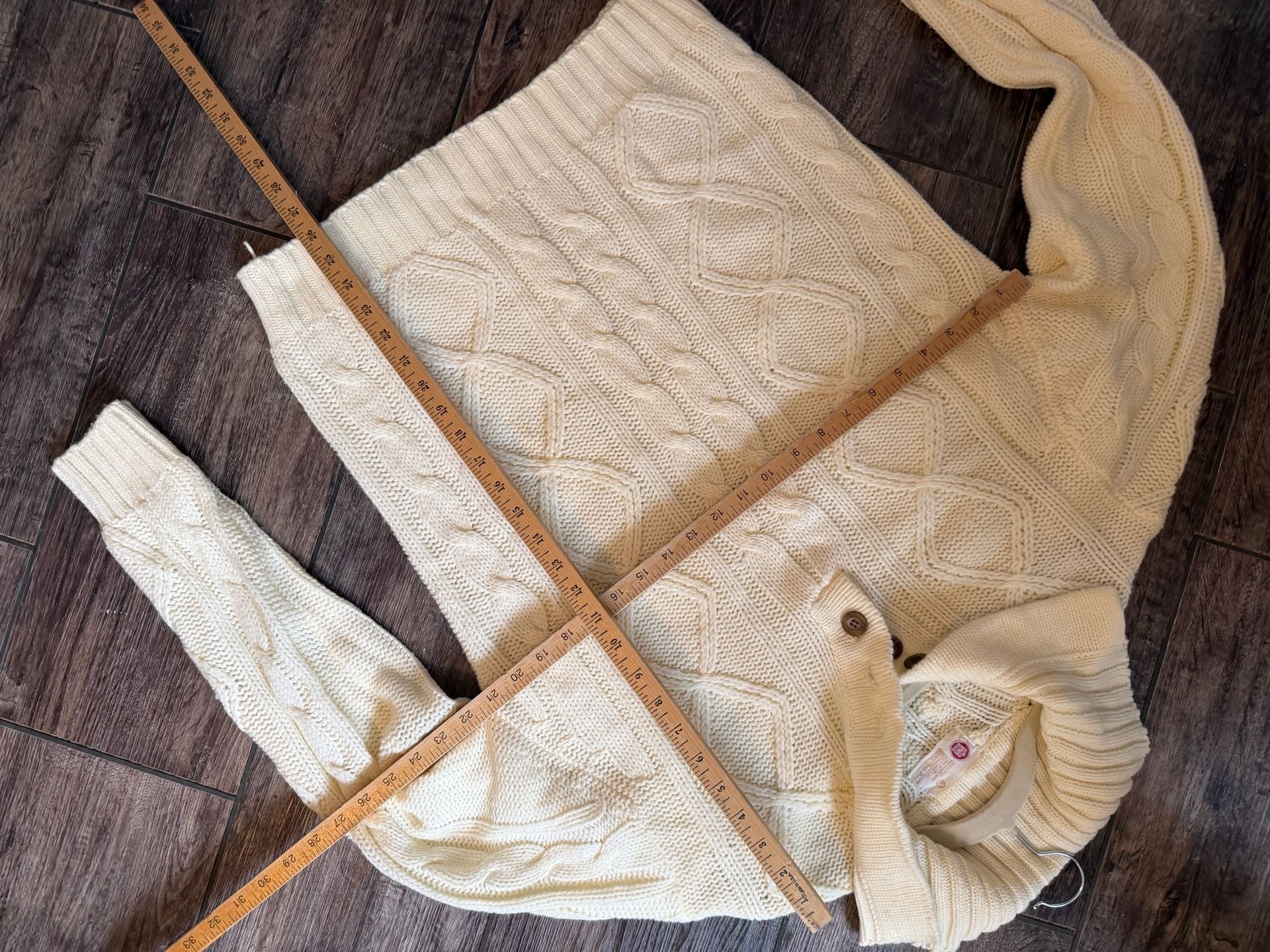 Kings Road Cable Knit Sweater Size L White Shawl Collar 7
