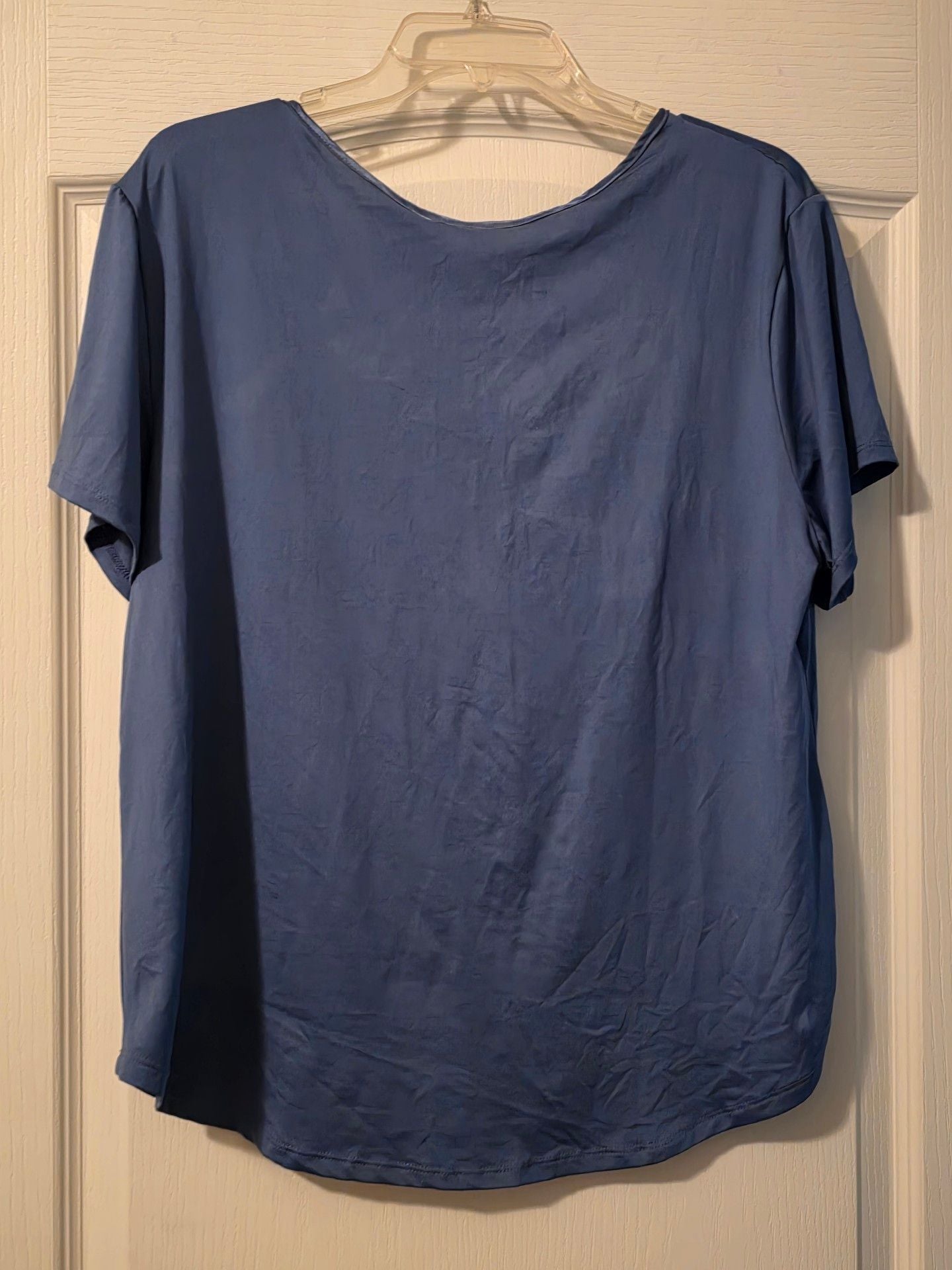 Woman Within Perfect V-Neck Shirt Size XL Steel Blue Henley Satin Trim 4